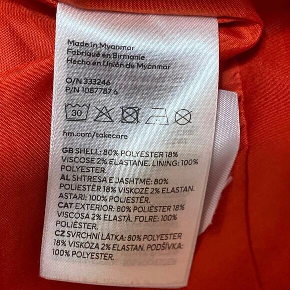 H&M Women's Red Double Breasted Long Sleeve Notch Lapel Blazer Coat Jacket Sz XS - Picture 5 of 5